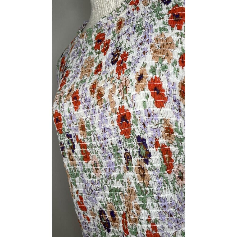 Veronica Beard Kali Top Multicolor Floral Print Smocked Spring Designer Size 10 - Picture 6 of 12